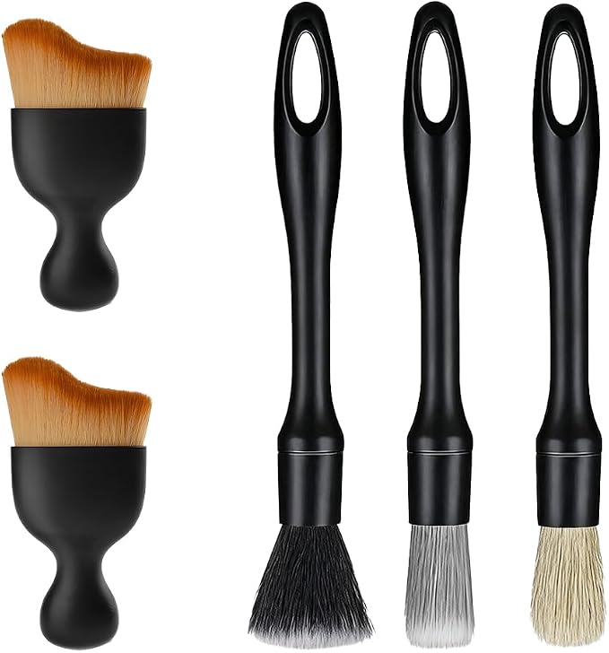 5PCS Car Detailing Brush Kit, Including 3 Ultra Soft No Scratch Boar Hair & 2 Vent Cleaning Brushes, Multi-Use Automotive Interior Detailing Kit, Universal for Most Vehicles