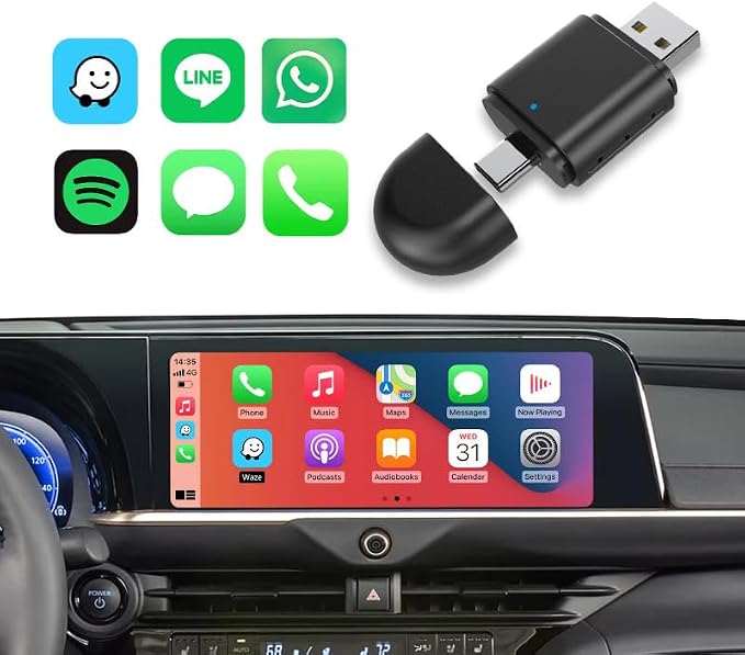 2-in-1 Wireless CarPlay & Android Auto Adapter – Plug & Play USB/Type-C Dongle, Bluetooth 5.4 + 5.8GHz Wi-Fi, Converts Wired CarPlay & Android Auto to Wireless, Fast Stable Connection