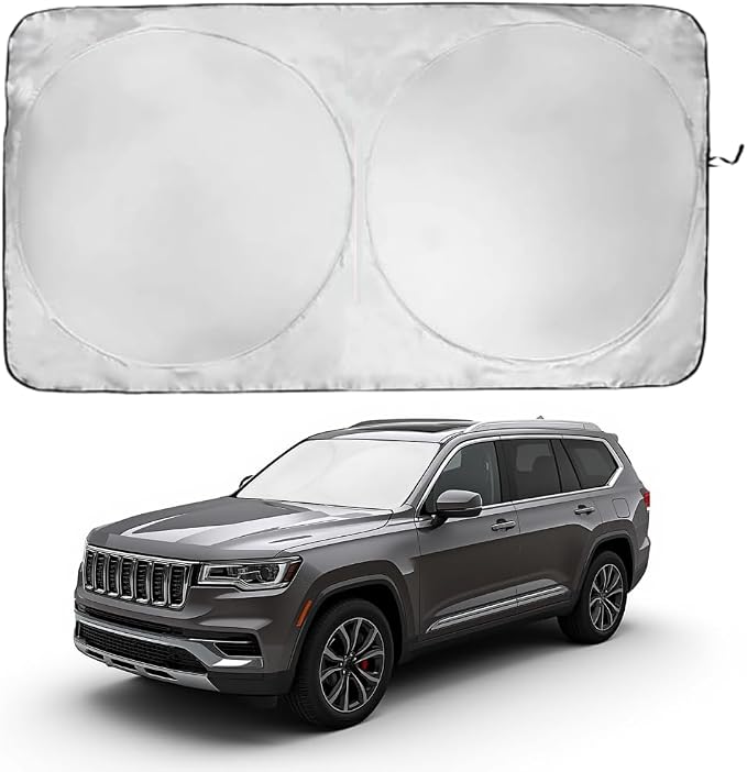 Windshield Sun Shade | Compatible for Jeep Grand Wagoneer (2022-2026) | Certified 99.87% UVB & 99.02% UVA Car Sun Shade. Award Winning Sunshade - Patented Technology | Car Shades by Kinder Fluff