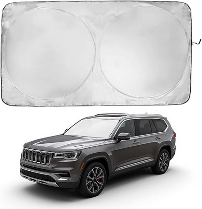 Windshield Sun Shade | Compatible for Jeep Grand Wagoneer (2022-2026) | Certified 99.87% UVB & 99.02% UVA Car Sun Shade. Award Winning Sunshade - Patented Technology | Car Shades by Kinder Fluff