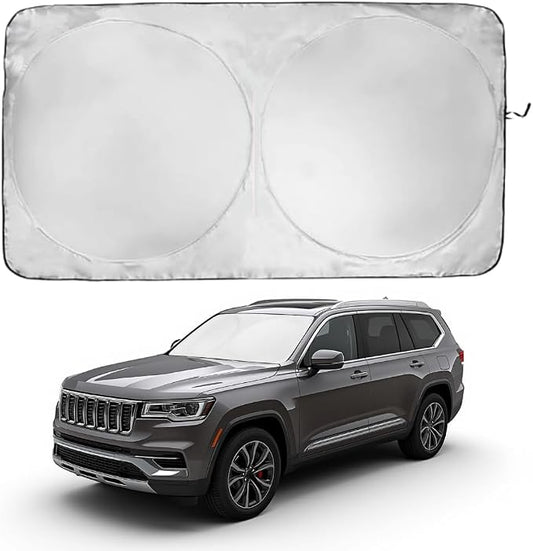 Windshield Sun Shade | Compatible for Jeep Grand Wagoneer (2022-2026) | Certified 99.87% UVB & 99.02% UVA Car Sun Shade. Award Winning Sunshade - Patented Technology | Car Shades by Kinder Fluff