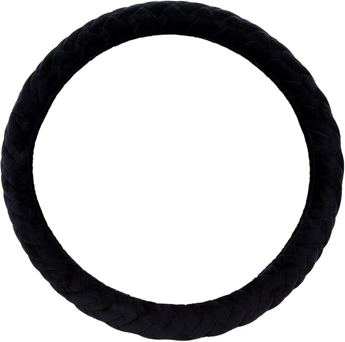 Flying Banner car Steering Wheel Cover Soft Velvet Warm Universal Size 15 inches SUV Truck Anti Slip Odorless Summer Winter (Black, Velvet Massage)