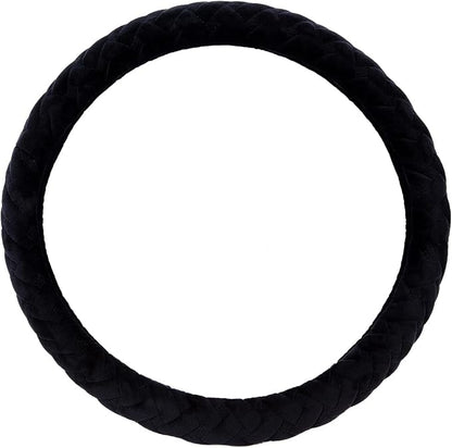 Flying Banner car Steering Wheel Cover Soft Velvet Warm Universal Size 15 inches SUV Truck Anti Slip Odorless Summer Winter (Black, Velvet Massage)