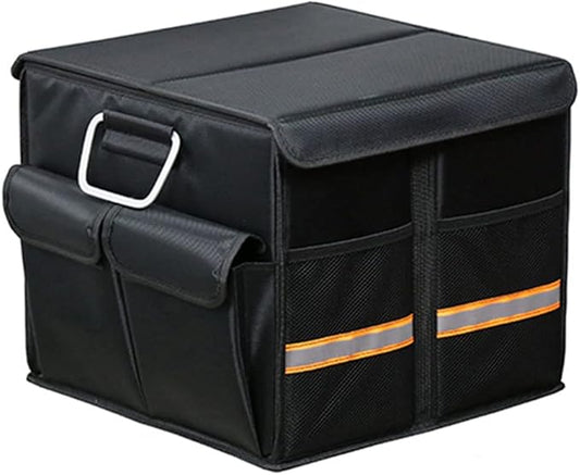 Tianle Car Trunk Organizer - Collapsible Trunk Organizer with Foldable Cover Aluminium Alloy Handle Reflective Strip for Auto, SUV, Truck, Minivan (S Black)