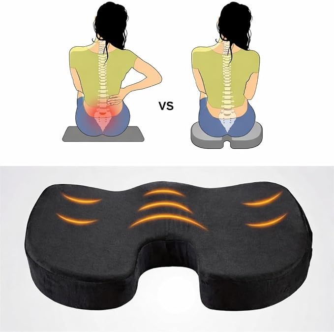 Premium Memory Foam Seat Cushion with Carrying Bag & Cooling Gel for Office Chair, Wheelchair, Travel, Car Seat, Gaming Chair for Coccyx & Tailbone Pain, Back Pain Relief, Sciatica Support