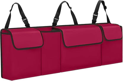 Car Trunk Organizer, Backseat Hanging Large Storage with Adjustable Straps,Waterproof PVC Collapsible Cargo Bag, Car Interior Accessories for Auto SUV MPV (Red)
