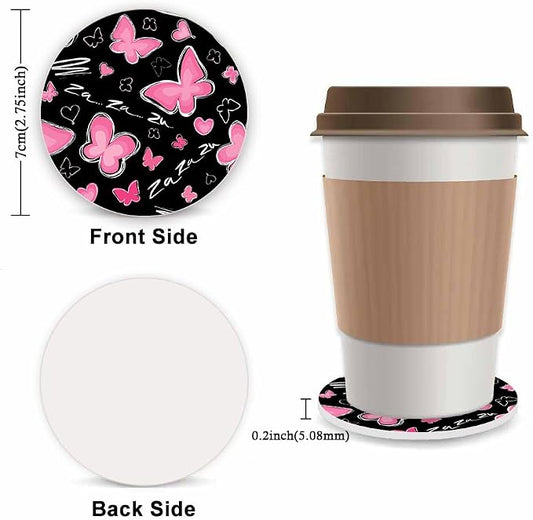 Pink Butterfly Steering Wheel Cover for Women, Universal Auto Steering Wheel 14-15 Inch Car Interior Accessories with 2PCS Car Coasters, Suitable for Men and Women
