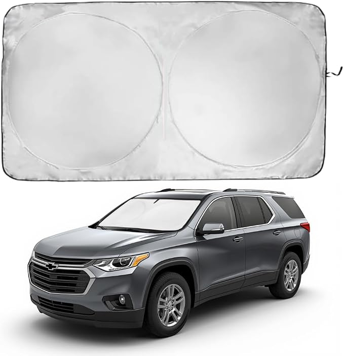 Windshield Sun Shade | Compatible for Chevrolet Traverse (2018-2023) | Certified 99.87% UVB & 99.02% UVA Car Sun Shade. Award Winning Sunshade - Patented Technology | Car Shades by Kinder Fluff