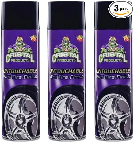 Cristal Products Untouchable Tire Shine Spray – Long-Lasting Wet Tire Finish for Deep Gloss & Protection – Waterproof Tire Shine, Easy Application, Premium Tire Cleaner Shine 8oz (3PK)