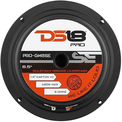 DS18 PRO-GM6SE Loudspeaker - 6.5", Midrange, Sealed Back, 480W Max, 140W RMS, 8 Ohms - Premium Quality Audio Door Speakers for Car or Truck Stereo Sound System (1 Speaker)
