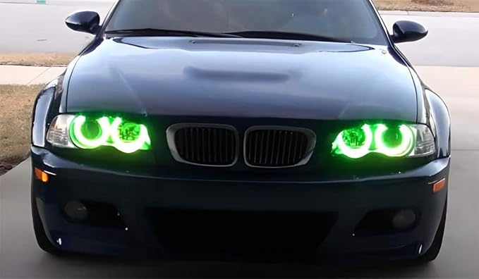 iJDMTOY Multi-Color 120-SMD RGB LED Angel Eyes Halo Ring Lighting Kit w/Adjustable Setting Compatible with BMW E36 E46 3 Series E38 E39 5 7 Series Xenon Front Road Illuminating Lights
