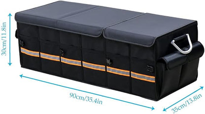 Tianle Car Trunk Organizer - Collapsible Trunk Organizer & Lid Foldable Cover Aluminium Alloy Handle Reflective Strip for Auto, SUV, Truck, Minivan (XL Black)
