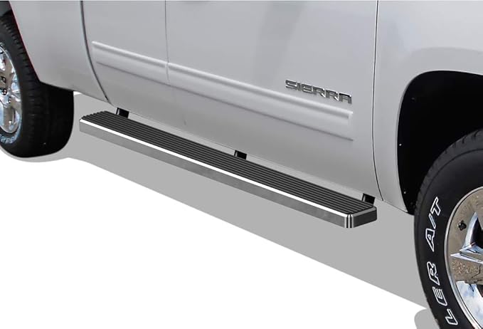 APS (Silver 5in 304 Stainless Steel) Running Boards Side Bar Compatible with Chevy Silverado GMC Sierra 1500 2500 1999-2013 Double Cab & 2500HD 3500 2001-2014 (Exclude CK Classic)