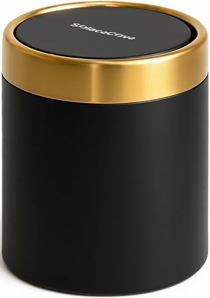 Desktop Trash can with Lid,0.4 Gal Stainless Steel Counter Top Trash Can Mini Bathroom Trash Can for Car,Office,Kitchen,Desk,a Roll of Trash Bag(Black)