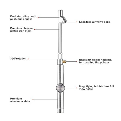 CZC AUTO Tire Pressure Gauge, Straight on Foot Dual Head Truck Air Gage, Accurate Mechanical Dually Chuck Wheel Gage Tester with Magnifying Bubble Lens for Car RV Van ATV Motorcycle Bike, 10-120PSI