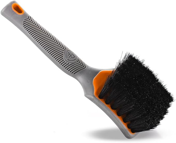 Detail Factory - ProGrip Interior Scrub Brush - Soft Bristles - Rubber Grip for Maximum Stability and Comfort - Curved Head Profile for Better Clearance - Solar Flare