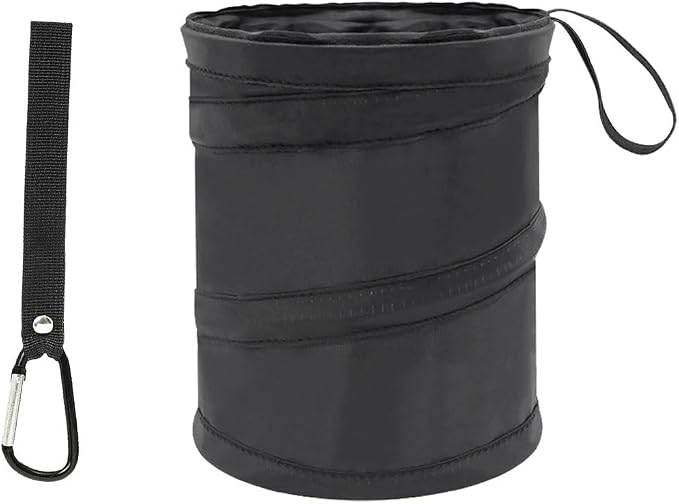 1 Gallon Collapsible Pop-up Car Trash Can - Mini Portable Hanging Garbage Can Car Trash Bin with Attached Hook&Elastic Band - Waterproof Waste Basket Bin Auto Garbage Bag for Cars/Home (1Set)