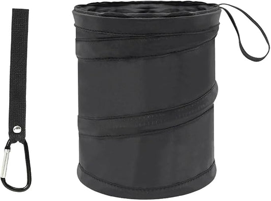1 Gallon Collapsible Pop-up Car Trash Can - Mini Portable Hanging Garbage Can Car Trash Bin with Attached Hook&Elastic Band - Waterproof Waste Basket Bin Auto Garbage Bag for Cars/Home (1Set)