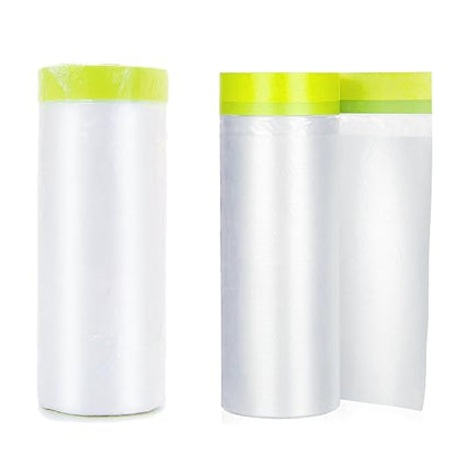Pre-Taped Masking Film 2 Rolls 59" x 66' Automotive Painters Tape and Plastic Painting Film for Covering Cars Walls Windows and Floor Furniture Protection