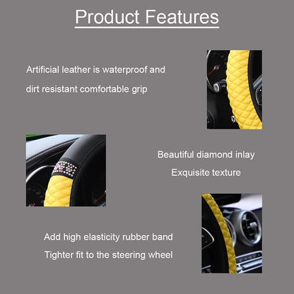 Microfiber Leather Steering Wheel Cover with Anti-Slip Lining Universal Car Accessory for Steering Wheel with a Diameter of 14.5-15 inch (Yellow)
