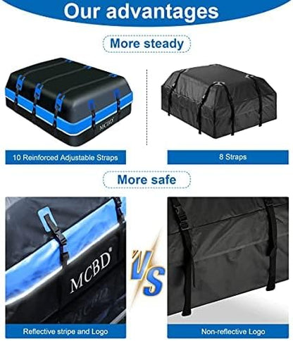 Rooftop Cargo Carrier, 21 Cubic Feet Soft-Shell Waterproof Car Roof Luggage Bag for All Vehicles SUV with/Without Rails, Includes 10 Reinforced Straps + 6 Door Hooks,Storage Bag,Anti-Slip Mat
