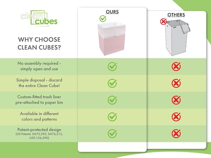 Clean Cubes 13 Gallon Disposable Pop-Up Trash Cans (6-Pack) with Fitted Bags – Foldable Garbage & Recycling Bins for Parties, Events & Kitchen (Pink, 17" H x 13.5" W x 10" D)