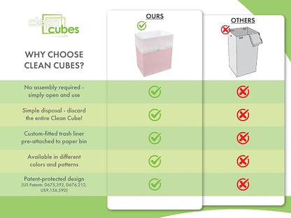 Clean Cubes 13 Gallon Disposable Pop-Up Trash Cans (6-Pack) with Fitted Bags – Foldable Garbage & Recycling Bins for Parties, Events & Kitchen (Pink, 17" H x 13.5" W x 10" D)