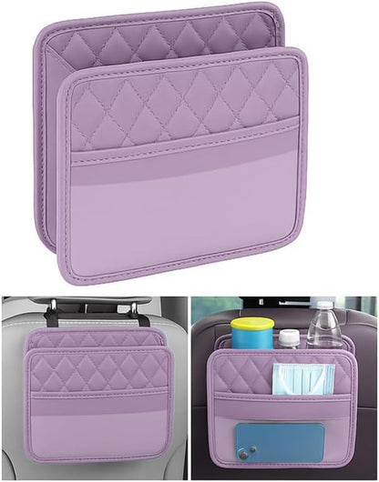 Mandark Car Seat Back Organizer, PU Leather Automotive Backseat Hanging Storage Pocket, Multipurpose Vehicle Travel Essentials Accessories for Kids & Adults, Universal for Most Cars (Purple)