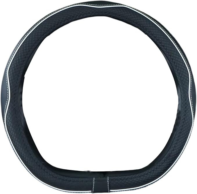 Mayco Bell Flat Bottom Steering Wheel Cover Anti-Slip,Safety,Soft,Breathable,Durable,Full Surround,Comfortable Grip Microfiber Leather (D Shape, Black White)
