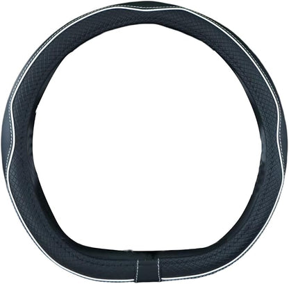 Mayco Bell Flat Bottom Steering Wheel Cover Anti-Slip,Safety,Soft,Breathable,Durable,Full Surround,Comfortable Grip Microfiber Leather (D Shape, Black White)