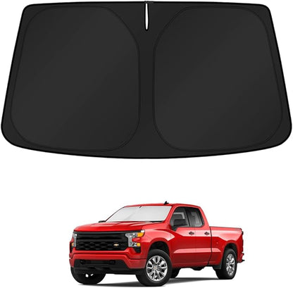 KUST Windshield Sun Shade for 2019-2026 Chevrolet Silverado/Honda Ridgeline 2017-2026 / Dodge RAM 1500 2500 3500 2010-2026 Window Accessories Shade Sun Visor Cover Foldable Block UV Rays