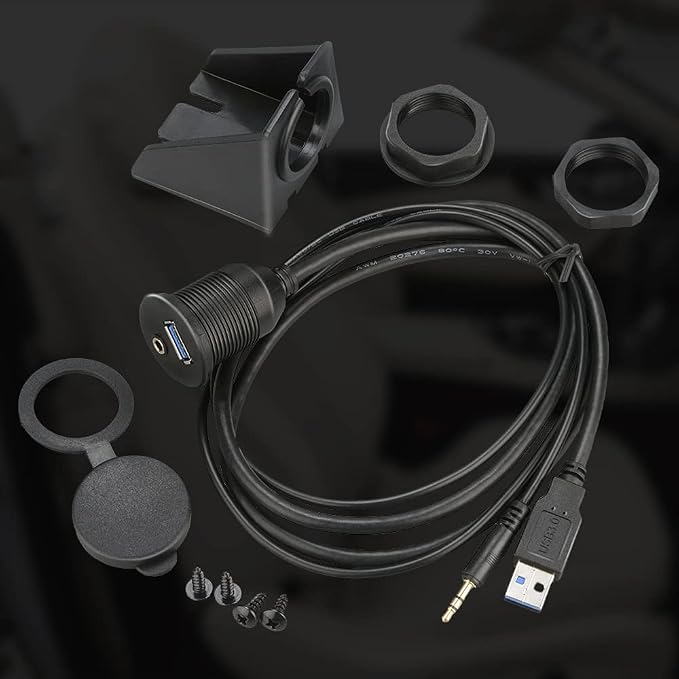 USB 3.0 & 3.5mm Car Mount Flush Cable, 3ft