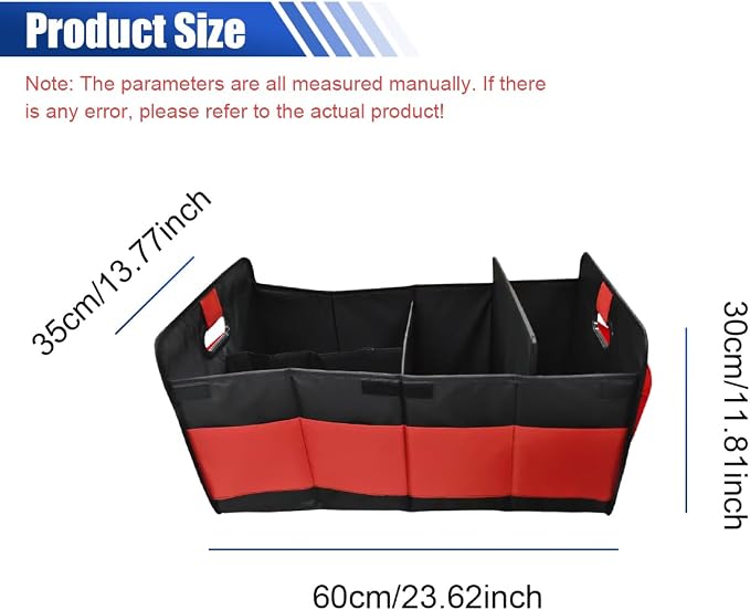 Car Trunk Organizer, Large Capacity Oxford Cloth Car Storage Box, Collapsible Multi-Compartment Organization Container, Waterproof Auto Interior Storage Accessories (Red)