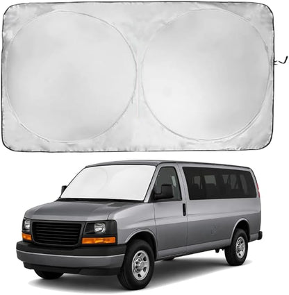 Windshield Sun Shade | Compatible for GMC Savana 1996-2024 | Certified 99.87% UVB & 99.02% UVA Car Sun Shade. Award Winning Sunshade - Patented Technology | Car Shades by Kinder Fluff