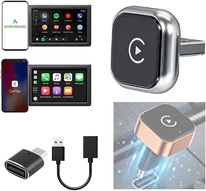 Wireless CarPlay & Android Auto Adapter for Ford Bronco Sport 2021-2024,Ultra Mini Dongle Converts Easy Setup Plug and Play,Silver