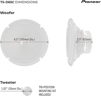 PIONEER D-Series TS-D65C 6.5” 2-Way Speakers (Pair) – 270W Max, Crisp Highs + Clear Vocals, Ideal Factory Upgrade, Add an Amplifier for Even Better Performance
