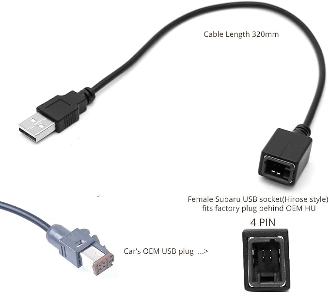 Aftermarket Android Car Radio Stereo 4 Pin Original USB Cable Adapter Cord USB to Female Plug Connector Compatible for Subaru Outback Suzuki Vitara SX4