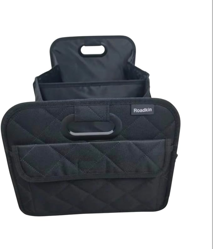 Car Organizer Caddy Oxford Quilted Trunk Organizer, Waterproof Storage Tote with Handles for Front Seat, Backseat, SUV, Truck, Van, Black