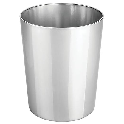 mDesign Round Metal Small 1.7 Gallon Recycle Trash Can Wastebasket, Garbage Container Bin for Bathrooms, Kitchen, Bedroom, Home Office - Durable Stainless Steel - Mirri Collection - 2 Pack - Chrome
