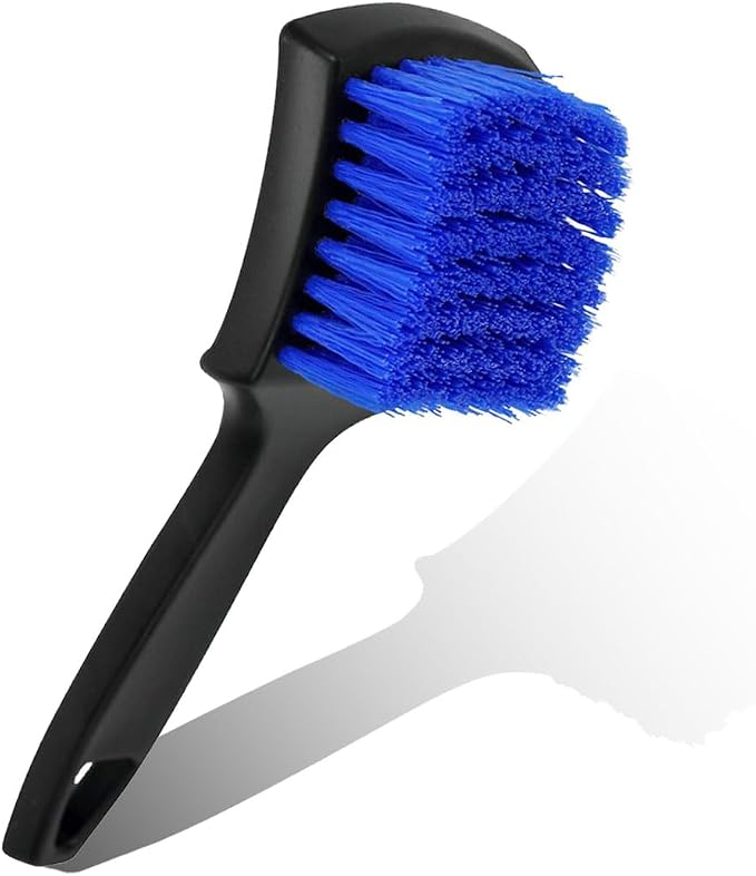 Car Wheel Brush, Stiff Bristle Short Handle Scrub Tire & Wheel Rim Brush, No-Scratch Carpet/Floor Mat Detailing Tool, Auto Interior and Exterior Cleaning Supply for Vehicle, Home (Blue)