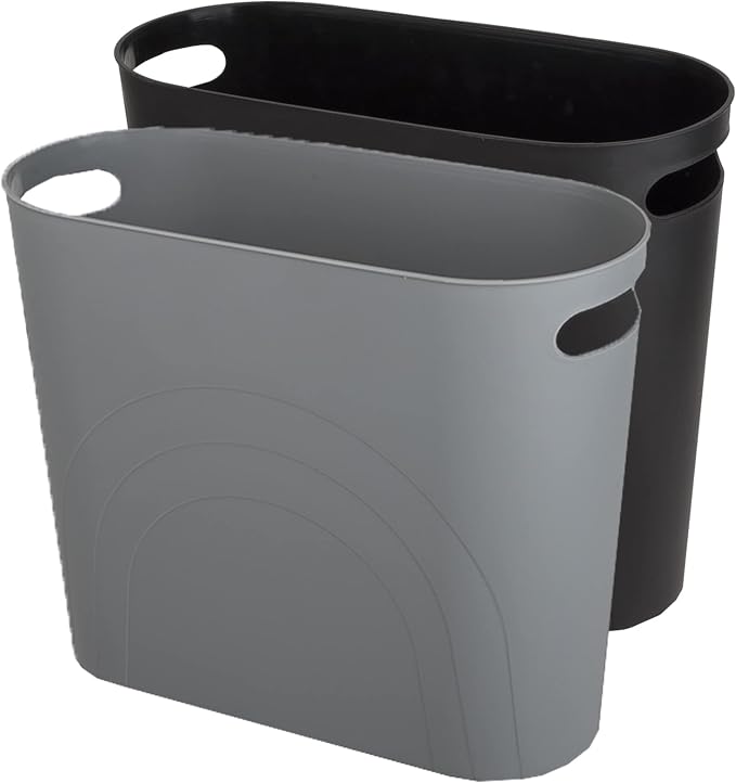 zoocatia Small Trash Can Garbage Can Container Bin with Handles 3 Gallons Plastic Wastebasket for Bathrooom, Bedroom, Office, Kitchen, Laudry Room, Dorm Room - Black + Grey