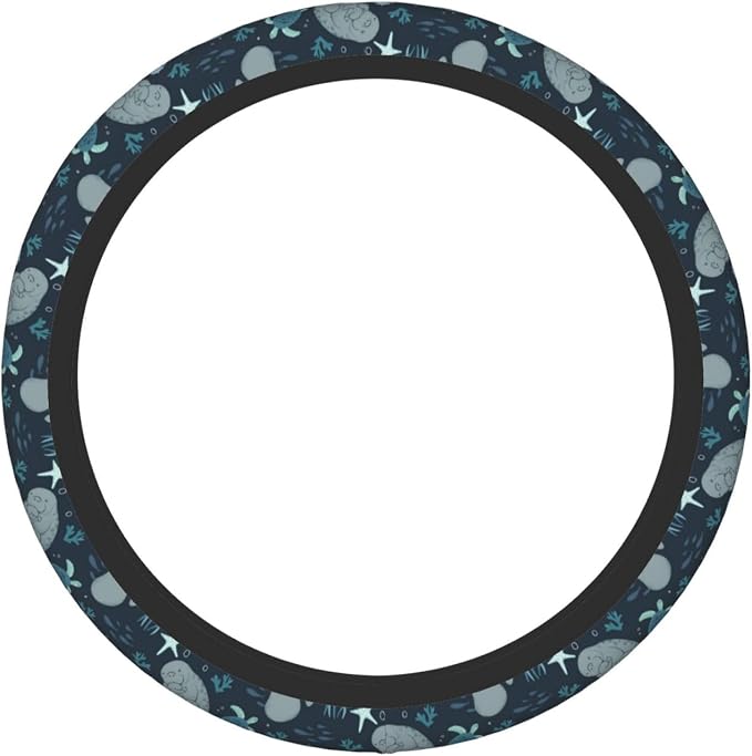 Manatees Steering Wheel Cover Anti-Slip,Sweat Absorption Universal 15 inch Steering Wheel Covers Cute car Accessories for Men Women