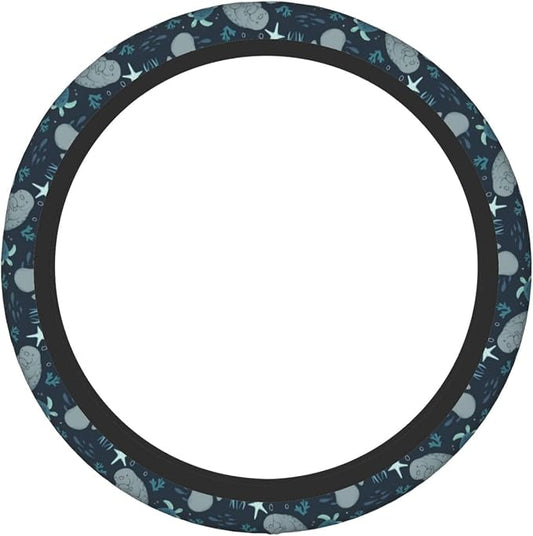 Manatees Steering Wheel Cover Anti-Slip,Sweat Absorption Universal 15 inch Steering Wheel Covers Cute car Accessories for Men Women