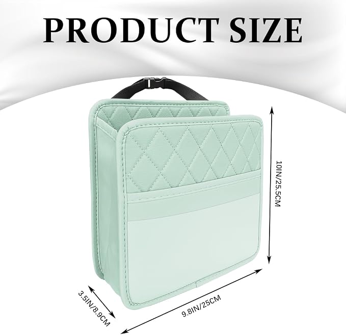 Car Seat Back Organizer, Leather Backseat Hanging Storage Bag, Multipurpose Car Hanging Trash Bag with 2 Compartments, Car Large Capacity Pouch Pocket for Kids & Adults (Green/Transparent Bag)