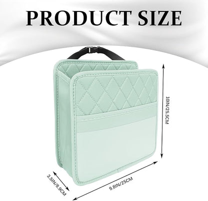 Car Seat Back Organizer, Leather Backseat Hanging Storage Bag, Multipurpose Car Hanging Trash Bag with 2 Compartments, Car Large Capacity Pouch Pocket for Kids & Adults (Green/Transparent Bag)