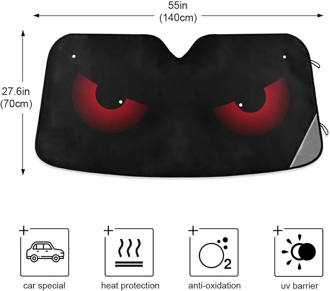 Scary Evil Red Eyes Car Windshield Sun Shade Foldable UV Ray Sun Visor Protector Sunshade to Keep Your Vehicle Cool (55" x 27.6")