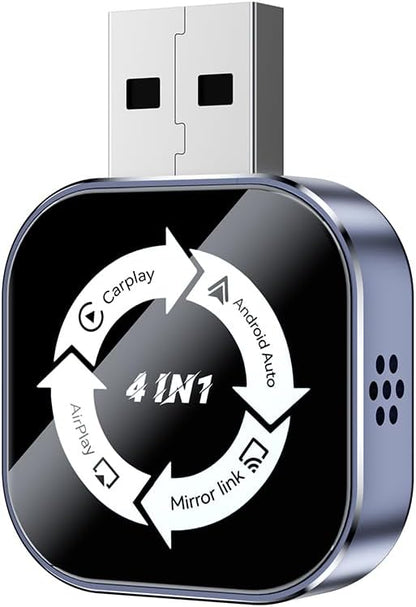 4 in 1 Wireless CarPlay Adapter 2026 Upgraded,4 in 1 Screen Mirroring Support AirPlay/Mirror Link for iPhone & Android, Mini Design, Bluetooth 5.0, USB & USB-C, Plug & Play, Wired to Wireless Convert