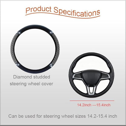 Microfiber Leather Steering Wheel Cover with Anti-Slip Lining Universal Car Accessory for Steering Wheel with a Diameter of 14.5-15 inch (Grey)