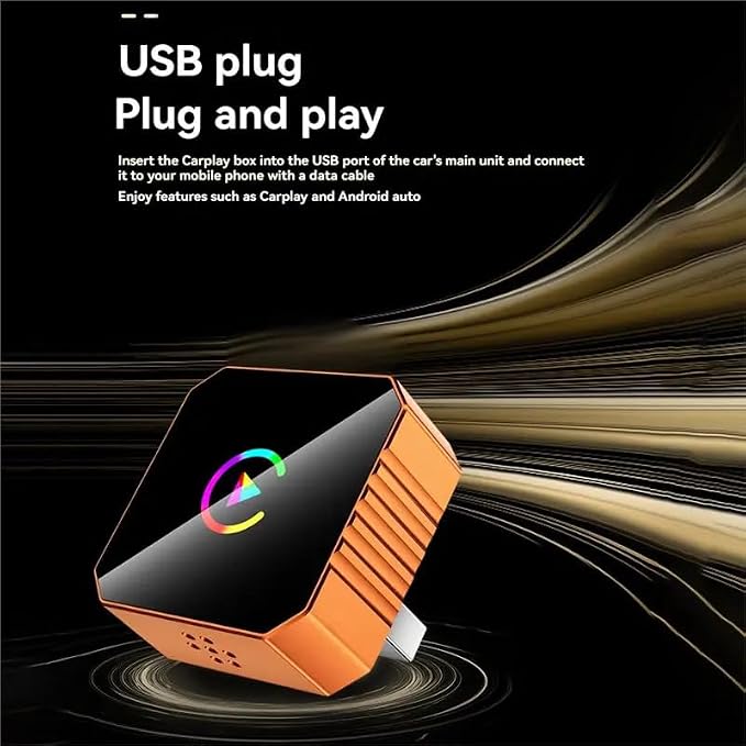 Wireless CarPlay Adapter for iPhone & Android, 2-in-1 Wireless CarPlay with Type-C Extension，for Apple iOS 10+, Android auto, Plug and Play Bluetooth CarPlay Adapter（Orange）