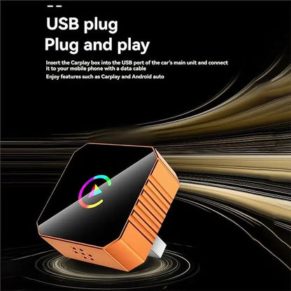 Wireless CarPlay Adapter for iPhone & Android, 2-in-1 Wireless CarPlay with Type-C Extension，for Apple iOS 10+, Android auto, Plug and Play Bluetooth CarPlay Adapter（Orange）